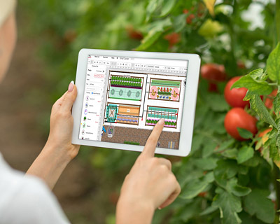 woman holding an ipad in a garden