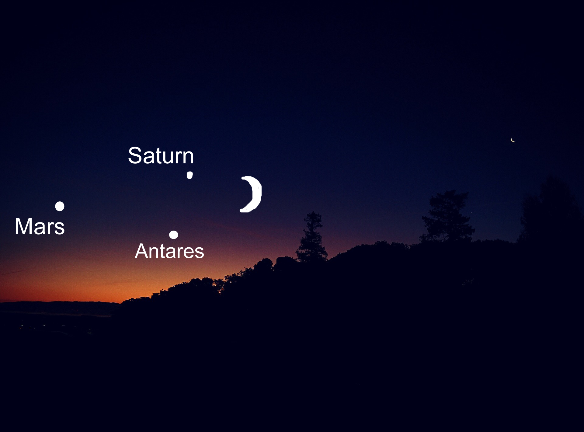 Don't-Miss Triangle: Moon, Saturn, and Mars | Old Farmer's Almanac