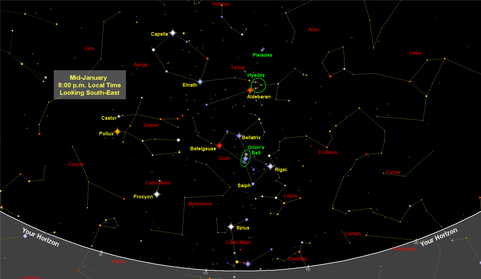 Sky Map for January | Old Farmer's Almanac