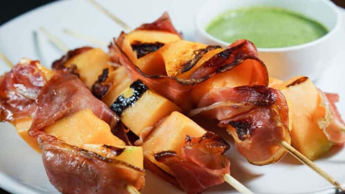 Grilled Cantaloupe and Prosciutto skewers