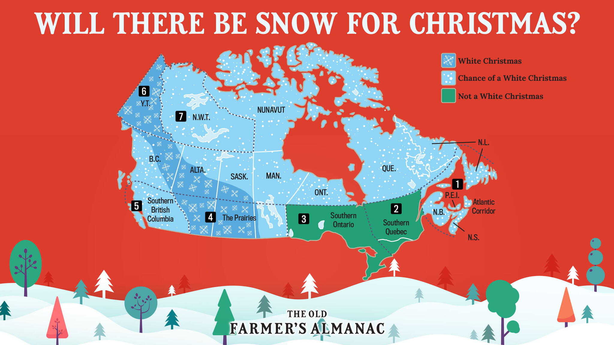 White Christmas Map for Canada