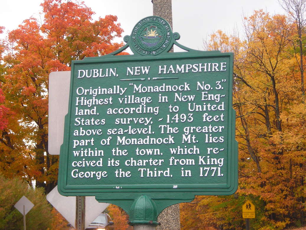 Dublin, NH historic sign in fall